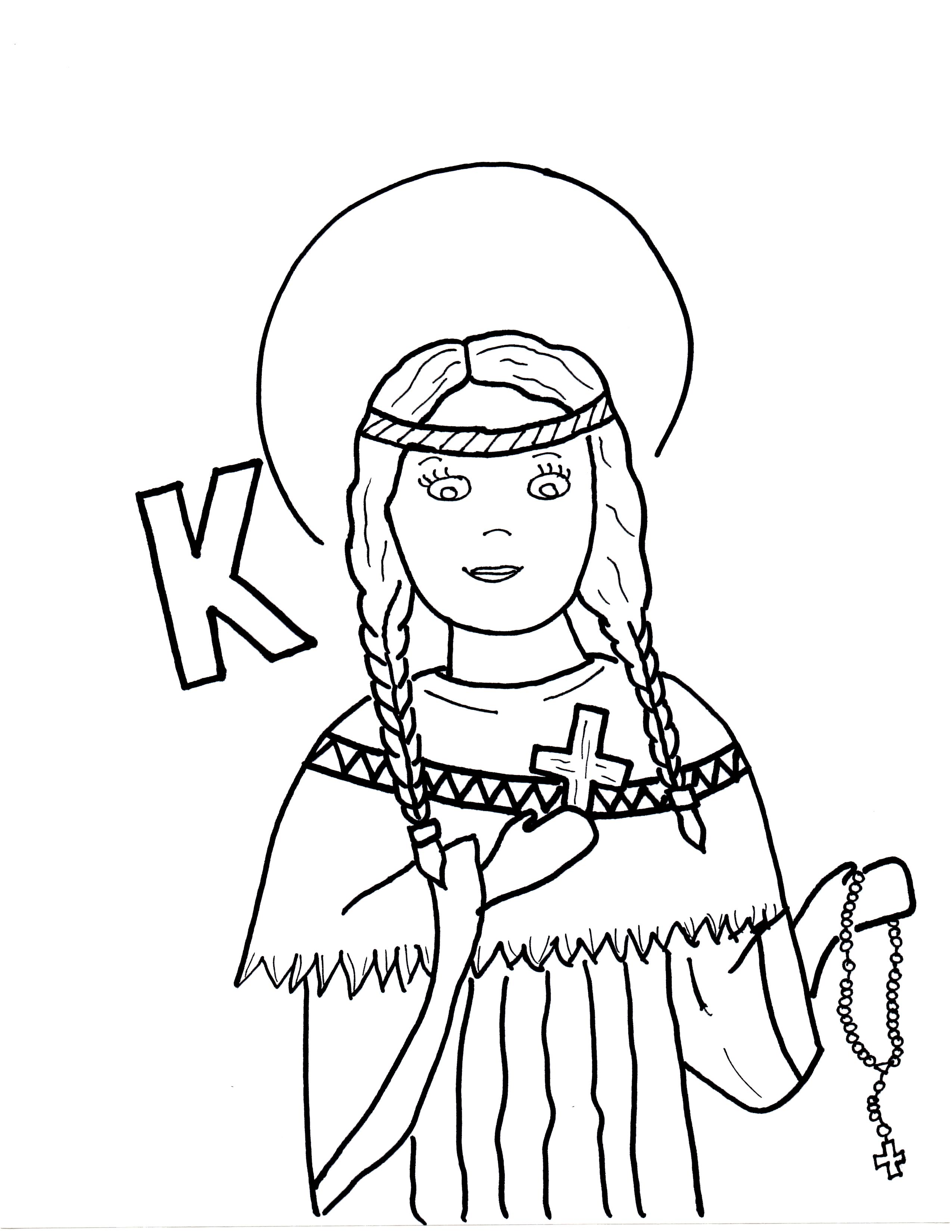 K is for St Kateri Tekakwitha Saints to Color